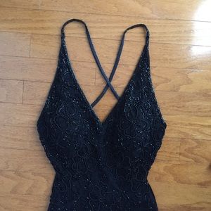 NWT Vintage Beaded Cross-back Gown w Double Slits